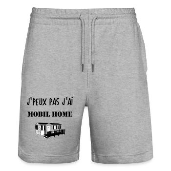 T Shirt j’peux pas j'ai mobil home humour cadeau - Short de jogging bio TRAINER Stanley/Stella unisexe - gris chiné - Devant - Nik (191cm) & Marisol (170cm)
