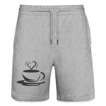 Cafe Coffee Illustration Logo icon Heart Love - Stanley/Stella Trainer Unisex Organic Jogging Shorts - heather grey - Front - Nik (191cm) & Marisol (170cm)