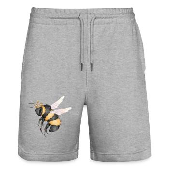 Dessin d’un bourdon volant avec couronne - Short de jogging bio TRAINER Stanley/Stella unisexe - gris chiné - Devant - Nik (191cm) & Marisol (170cm)