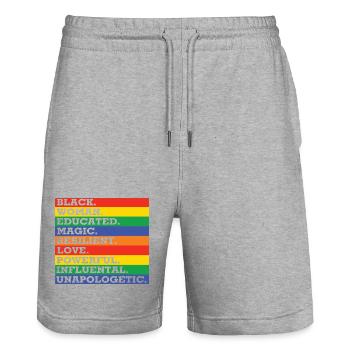 Motivational rainbow color combination - Stanley/Stella Trainer Unisex Organic Jogging Shorts - heather grey - Front - Nik (191cm) & Marisol (170cm)