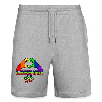 Rainbow lesbies proud logo 4 - Stanley/Stella Trainer Unisex Organic Jogging Shorts - heather grey - Front - Nik (191cm) & Marisol (170cm)