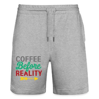 Le café avant la réalité - Short de jogging bio TRAINER Stanley/Stella unisexe - gris chiné - Devant - Nik (191cm) & Marisol (170cm)
