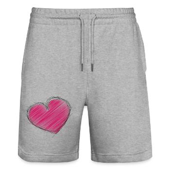 HEART. HEARTS. SAINT VALENTINE. LOVE. LOVE. CHRISTMAS - Stanley/Stella Trainer Unisex Organic Jogging Shorts - heather grey - Front - Nik (191cm) & Marisol (170cm)