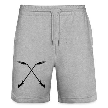 Logo roofers company crossed gas burners - Stanley/Stella Trainer Unisex Organic Jogging Shorts - heather grey - Front - Nik (191cm) & Marisol (170cm)