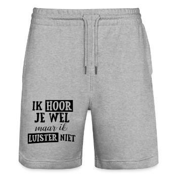 Ich höre dich, aber ich höre nicht zu! * - Stanley/Stella Unisex Bio Joggingshorts Trainer  - Grau meliert - Vorne - Nik (191cm) & Marisol (170cm)