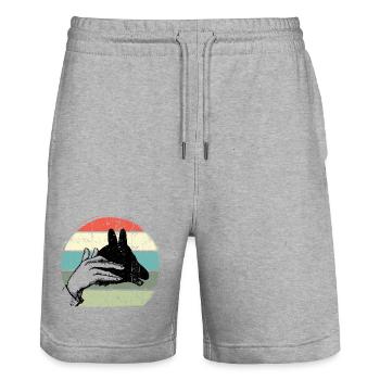 Cercle de coucher de soleil en cadre de main pastel - Short de jogging bio TRAINER Stanley/Stella unisexe - gris chiné - Devant - Nik (191cm) & Marisol (170cm)