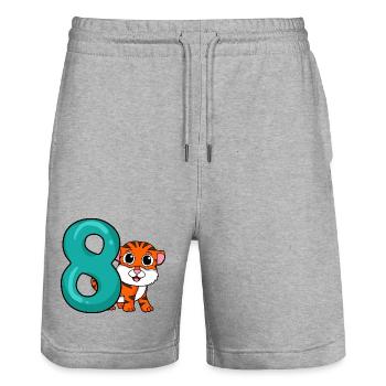 8 Birthday 8 years old with animal motif - eight - Stanley/Stella Trainer Unisex Organic Jogging Shorts - heather grey - Front - Nik (191cm) & Marisol (170cm)