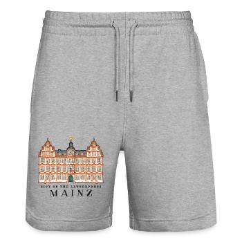 Mayence, ville de l’impression de livres, Allemagne - Short de jogging bio TRAINER Stanley/Stella unisexe - gris chiné - Devant - Nik (191cm) & Marisol (170cm)