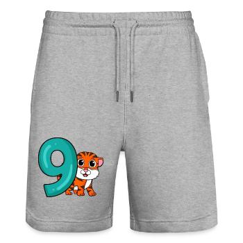 9th Birthday Motif Tiger - Nine Years - Stanley/Stella Trainer Unisex Organic Jogging Shorts - heather grey - Front - Nik (191cm) & Marisol (170cm)