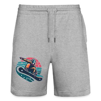 Dynamic Snowboarder Motion Illustration - Stanley/Stella Trainer Unisex Organic Jogging Shorts - heather grey - Front - Nik (191cm) & Marisol (170cm)