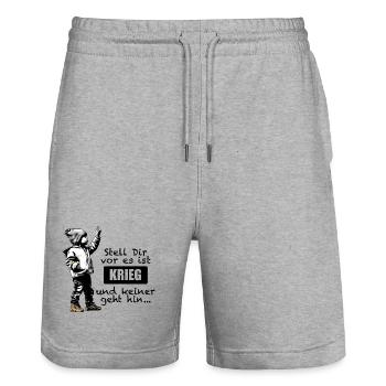 Anti Krieg - Junges Kind mit erhobenem Zeigefinger - Stanley/Stella Unisex Bio Joggingshorts Trainer  - Grau meliert - Vorne - Nik (191cm) & Marisol (170cm)