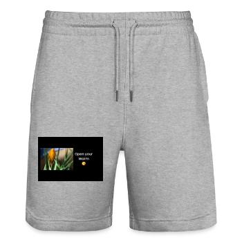 Streetwear Open Your Warm 😘 - Short de jogging bio TRAINER Stanley/Stella unisexe - gris chiné - Devant - Nik (191cm) & Marisol (170cm)