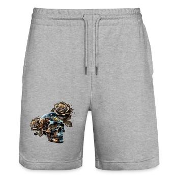 Stunning dark steampunk skull with roses - Stanley/Stella Trainer Unisex Organic Jogging Shorts - heather grey - Front - Nik (191cm) & Marisol (170cm)