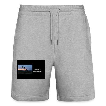 Streetwear Sunset ?Yes Please ! - Short de jogging bio TRAINER Stanley/Stella unisexe - gris chiné - Devant - Nik (191cm) & Marisol (170cm)