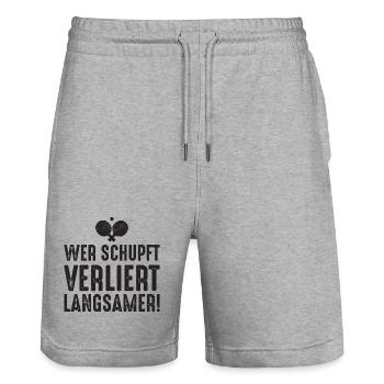 Ping Pong Spruch Wer schupft verliert langsamer - Stanley/Stella Unisex Bio Joggingshorts Trainer  - Grau meliert - Vorne - Nik (191cm) & Marisol (170cm)