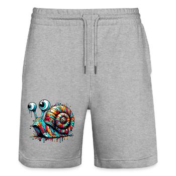 Snail - Stanley/Stella Trainer Unisex Organic Jogging Shorts - heather grey - Front - Nik (191cm) & Marisol (170cm)