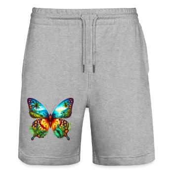 Schmetterling - Stanley/Stella Unisex Bio Joggingshorts Trainer  - Grau meliert - Vorne - Nik (191cm) & Marisol (170cm)