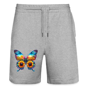 Schmetterlingsblumen Sonnenblumen Sonnenblumen - Stanley/Stella Unisex Bio Joggingshorts Trainer  - Grau meliert - Vorne - Nik (191cm) & Marisol (170cm)