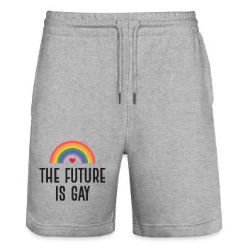 LGBT Pride Month - The Future is Gay - Stanley/Stella Trainer Unisex Organic Jogging Shorts - heather grey - Front - Nik (191cm) & Marisol (170cm)