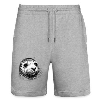 Seal - Stanley/Stella Trainer Unisex Organic Jogging Shorts - heather grey - Front - Nik (191cm) & Marisol (170cm)