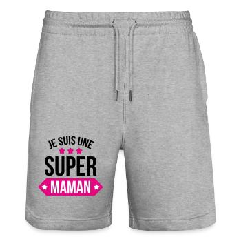 Je suis une super maman - Short de jogging bio TRAINER Stanley/Stella unisexe - gris chiné - Devant - Nik (191cm) & Marisol (170cm)