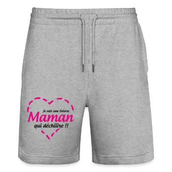 Je suis une future Maman qui déchiiire !! - Short de jogging bio TRAINER Stanley/Stella unisexe - gris chiné - Devant - Nik (191cm) & Marisol (170cm)
