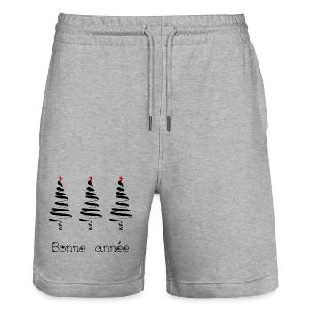 HAPPY NEW YEAR. NEW YEAR'S EVE. BEST WISHES - Stanley/Stella Trainer Unisex Organic Jogging Shorts - heather grey - Front - Nik (191cm) & Marisol (170cm)