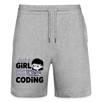 Juste une fille qui aime coder - Short de jogging bio TRAINER Stanley/Stella unisexe - gris chiné - Devant - Nik (191cm) & Marisol (170cm)