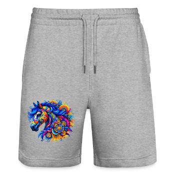 Horse - Stanley/Stella Trainer Unisex Organic Jogging Shorts - heather grey - Front - Nik (191cm) & Marisol (170cm)