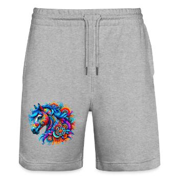 Pferd - Stanley/Stella Unisex Bio Joggingshorts Trainer  - Grau meliert - Vorne - Nik (191cm) & Marisol (170cm)