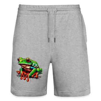 Frog - Stanley/Stella Trainer Unisex Organic Jogging Shorts - heather grey - Front - Nik (191cm) & Marisol (170cm)