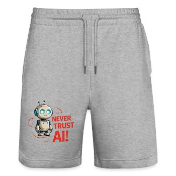 Never Trust AI - Stanley/Stella Trainer Unisex Organic Jogging Shorts - heather grey - Front - Nik (191cm) & Marisol (170cm)