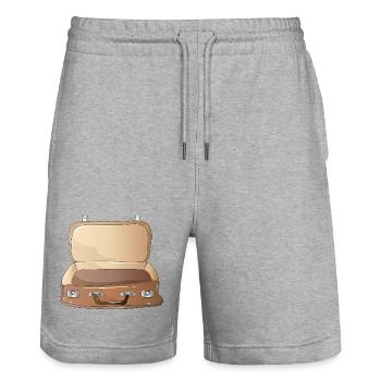 Retro suitcase opened-Nostalgic travel companion - Stanley/Stella Trainer Unisex Organic Jogging Shorts - heather grey - Front - Nik (191cm) & Marisol (170cm)