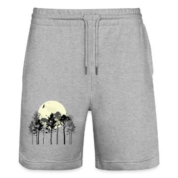 Celestial Forest Silhouette Design - Stanley/Stella Trainer Unisex Organic Jogging Shorts - heather grey - Front - Nik (191cm) & Marisol (170cm)