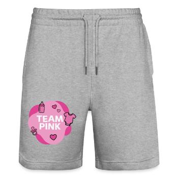 Conception de la baby shower rose de l’équipe - Short de jogging bio TRAINER Stanley/Stella unisexe - gris chiné - Devant - Nik (191cm) & Marisol (170cm)