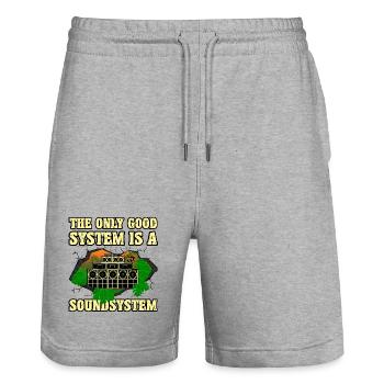 Dub Soundsystem - Stanley/Stella Trainer Unisex Organic Jogging Shorts - heather grey - Front - Nik (191cm) & Marisol (170cm)