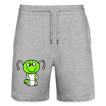 Chenille amicale douce et adorable sourit joyeuse bande dessinée - Short de jogging bio TRAINER Stanley/Stella unisexe - gris chiné - Devant - Nik (191cm) & Marisol (170cm)