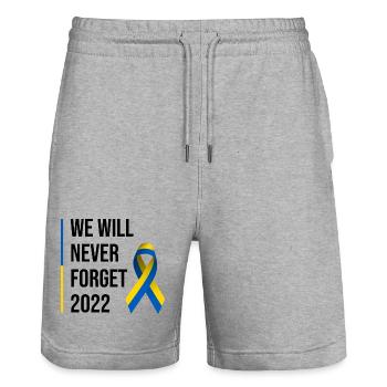 Ukraine War Russia 2022 - Stanley/Stella Trainer Unisex Organic Jogging Shorts - heather grey - Front - Nik (191cm) & Marisol (170cm)