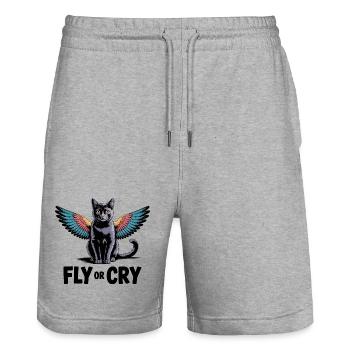 Fliege oder rufe Katze - Stanley/Stella Unisex Bio Joggingshorts Trainer  - Grau meliert - Vorne - Nik (191cm) & Marisol (170cm)