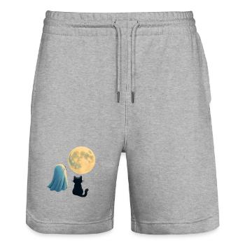 Night macro fantasy with moon and cat - Stanley/Stella Trainer Unisex Organic Jogging Shorts - heather grey - Front - Nik (191cm) & Marisol (170cm)