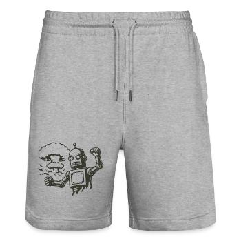 Retro Roboter vor Explosionswolke - Stanley/Stella Unisex Bio Joggingshorts Trainer  - Grau meliert - Vorne - Nik (191cm) & Marisol (170cm)