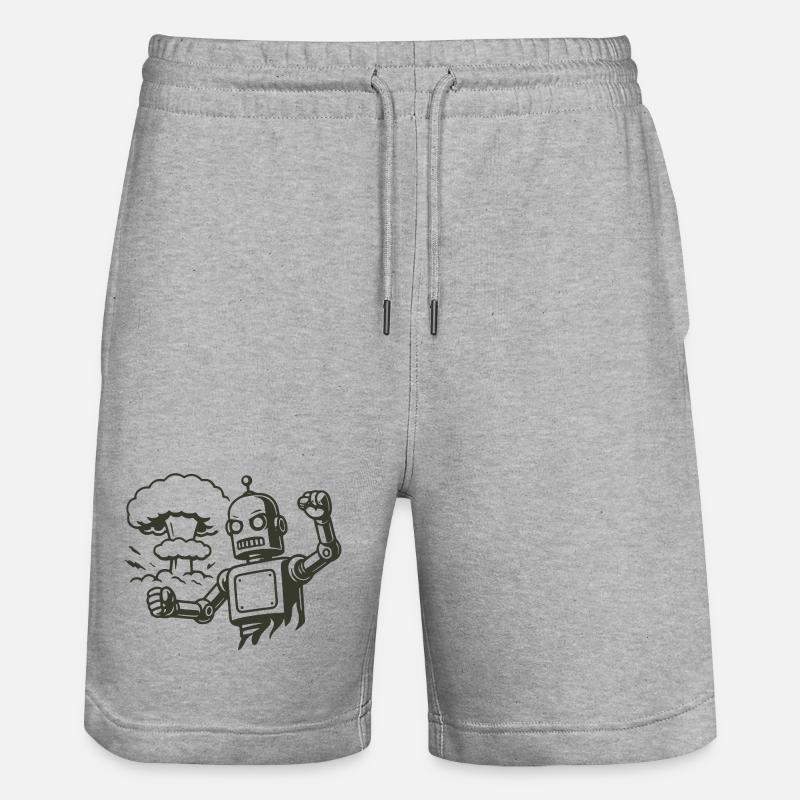 Retro Roboter vor Explosionswolke - Stanley/Stella Unisex Bio Joggingshorts Trainer  - Grau meliert