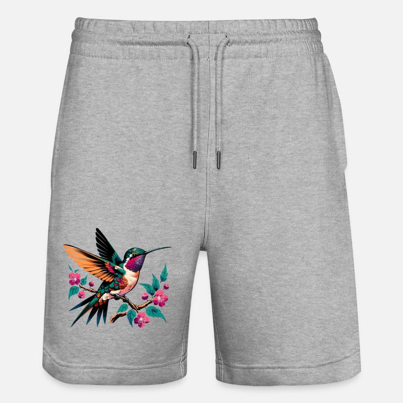 Lebendiger Kolibri auf blühendem Ast - Stanley/Stella Unisex Bio Joggingshorts Trainer  - Grau meliert