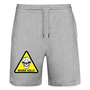 Danger Work, Kill Schild mit behelmtem Totenkopf - Stanley/Stella Unisex Bio Joggingshorts Trainer  - Grau meliert - Vorne - Nik (191cm) & Marisol (170cm)