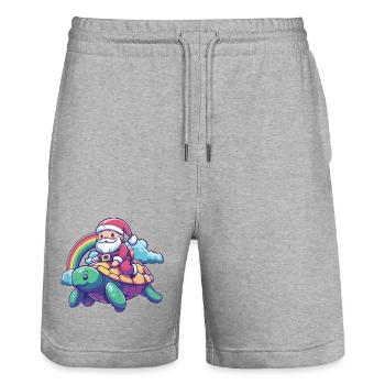 Turtle Santa Claus Christmas - Stanley/Stella Trainer Unisex Organic Jogging Shorts - heather grey - Front - Nik (191cm) & Marisol (170cm)
