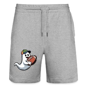 Little ghost with football and baseball cap - Stanley/Stella Trainer Unisex Organic Jogging Shorts - heather grey - Front - Nik (191cm) & Marisol (170cm)