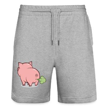 Blowing Pig Cartoon - Stanley/Stella Trainer Unisex Organic Jogging Shorts - heather grey - Front - Nik (191cm) & Marisol (170cm)