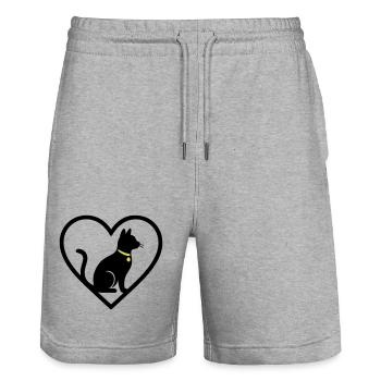 Katze Herz Silhouette Niedlicher Haustierliebhaber - Stanley/Stella Unisex Bio Joggingshorts Trainer  - Grau meliert - Vorne - Nik (191cm) & Marisol (170cm)