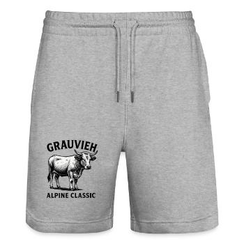 Grauvieh Alpine Classic Kuh Shirt - Stanley/Stella Unisex Bio Joggingshorts Trainer  - Grau meliert - Vorne - Nik (191cm) & Marisol (170cm)