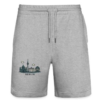 Berliner Skyline  - Stanley/Stella Unisex Bio Joggingshorts Trainer  - Grau meliert - Vorne - Nik (191cm) & Marisol (170cm)